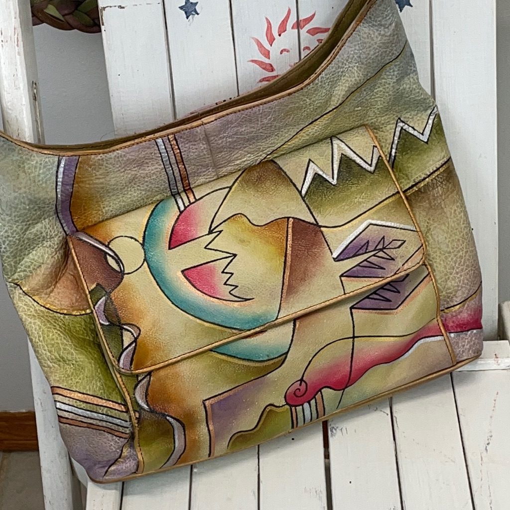Magnifique Leather Bag Vintage Hand Painted Desert Design Southwest